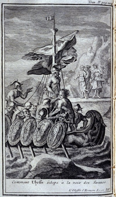 Jak Ulisses uniknął głosu syreny. Ilustracja do księgi XII Odysei Homera w Odysei, wydanej w Amsterdamie w 1731 r., Collection privee Milan. autorstwa Flemish School
