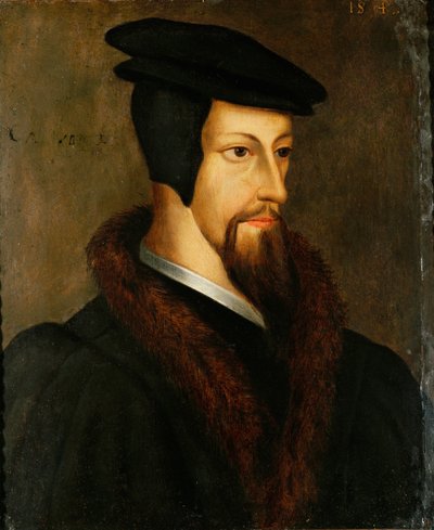 Jean Calvin jako młody mężczyzna ... (olej na drewnie) autorstwa Flemish School