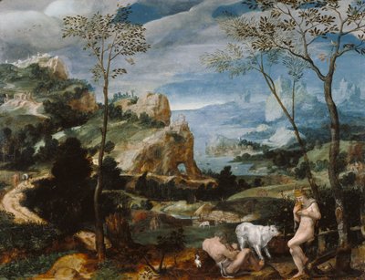 Krajobraz z Merkurym i Argusem, ok. 1570 autorstwa Flemish School