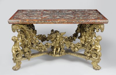 Stół intarsjowany na rzeźbionej i złoconej podstawie z drewna lipowego, 1689 autorstwa Flemish School
