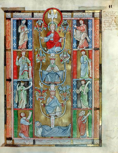 Ms 340 fol.11r Drzewo Jessego z De Laudibus Sancte Crucis autorstwa Rabanausa Maurusa (ok. 780-856) z opactwa Anchin autorstwa Flemish School