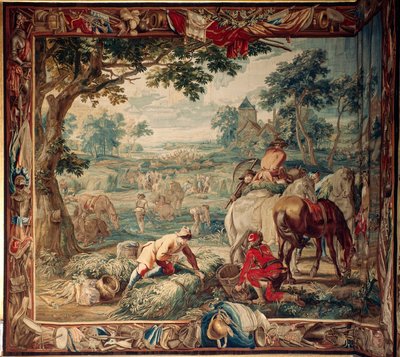 Pałac (Schlossanlage Schleißheim). Flamandzki gobelin. Atelier w Brukseli Judocus De Vos. Projekt Lamberta De Hondta. Karmienie (żerowanie). 400x510cm. Wełna i jedwab. Około 1715-1724. autorstwa Flemish School