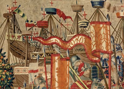 Muzeum Parafialne Gobelinów (Muzeum Parafialne Gobelinów Pastrana). Flamandzki gobelin. Take of Asila (Take of Asila, Assault on Asila, De inname van Arzila). Seria Podboje króla Portugalii Alfonsa I. Turniej. autorstwa Flemish School