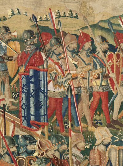 Muzeum Parafialne Gobelinów (Pastrana Parafialne Muzeum Gobelinów). Flamandzki gobelin. Lądowanie w Arzila (Lądowanie w Arzila, Desembarco i Arzila). Seria Podboje króla Portugalii Alfonsa I (Podboje króla Portugalii Alfonsa V). Turniej. Wełna autorstwa Flemish School