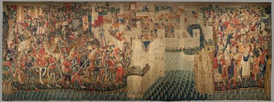 Muzeum Parafialne Gobelinów (Muzeum Parafialne Gobelinów Pastrana). Flamandzki gobelin. Conquest of Tanger (Zdobywanie Tangeru, De inname van Tanger). Seria Podboje króla Portugalii Alfonsa I. Turniej. Wełna i jedwab autorstwa Flemish School