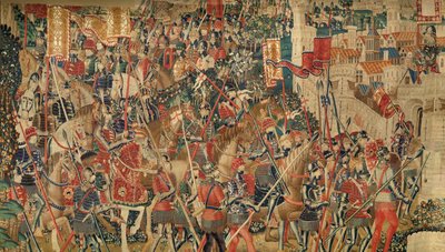 Muzeum Parafialne Gobelinów (Muzeum Parafialne Gobelinów z Pastrany). Flamandzki gobelin. Conquest of Tanger (Zdobywanie Tangeru, De inname van Tanger). Seria Podboje króla Portugalii Alfonsa I. Turniej. Wełna i jedwab autorstwa Flemish School