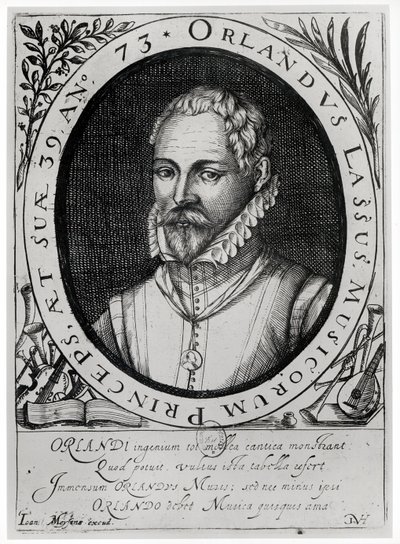 Portret Rolanda de Lassusa (1532-94) (rycina) (fot. bw) autorstwa Flemish School