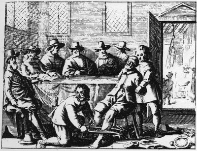 Kara wymierzona czarnoksiężnikowi - rycina z 1725 r. w „La Sorcellerie demasquee” (