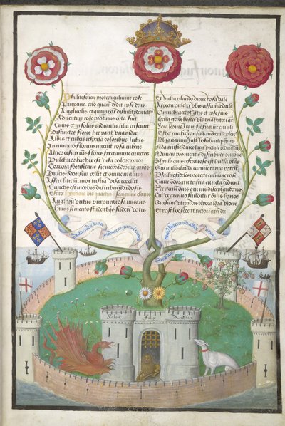 Royal MS 11 E Xl fol.2 wersety z symbolami Tudorów, ok.1516 (welum) autorstwa Flemish School