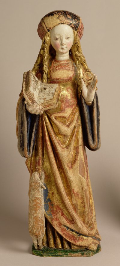 Św. Agnieszka, Szkoła w Mechelen, ok. 1500 (dąb polichromowany i złocony) autorstwa Flemish School