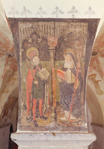 Św. Bawo i Św. Amalberga z Maubeuge, malowidło ścienne z krypty, ok. 1480-1540 autorstwa Flemish School