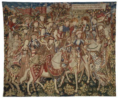 Gobelin przedstawiający Herkulesa i jego towarzyszy na górze Olimp, prawdopodobnie wykonany w Tournai, ok. 1465-70 (wełna i jedwab) autorstwa Flemish School