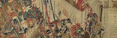 Gobelin przedstawiający podboje króla Portugalii Alfonsa V (Conquistas de Alfonso V de Portugal), Tournai. Szczegół. (Wełna i jedwab) autorstwa Flemish School