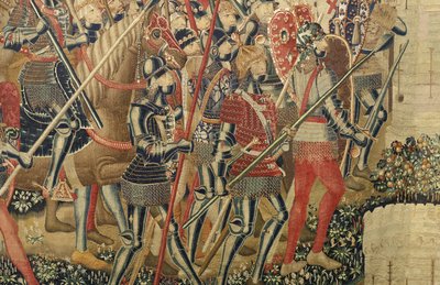 Gobelin przedstawiający podboje króla Portugalii Alfonsa V (Conquistas de Alfonso V de Portugal), Tournai. Szczegół. (Wełna i jedwab) autorstwa Flemish School