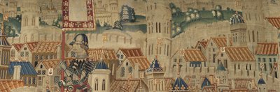 Gobelin przedstawiający podboje króla Portugalii Alfonsa V (Conquistas de Alfonso V de Portugal), Tournai. Szczegół. (Wełna i jedwab) autorstwa Flemish School