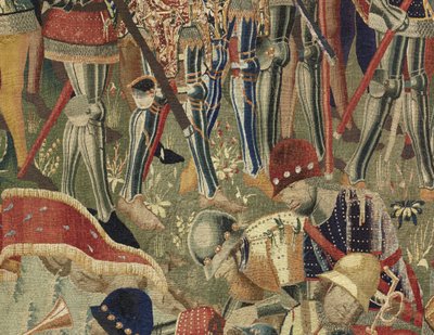 Gobelin przedstawiający podboje króla Portugalii Alfonsa V (Conquistas de Alfonso V de Portugal), Tournai. Szczegół. (Wełna i jedwab) autorstwa Flemish School