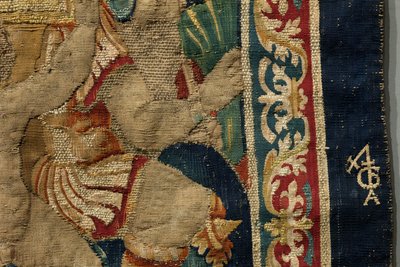 Gobelin przedstawiający podboje króla Portugalii Alfonsa V (Conquistas de Alfonso V de Portugal), Tournai. Szczegół. (Wełna i jedwab) autorstwa Flemish School