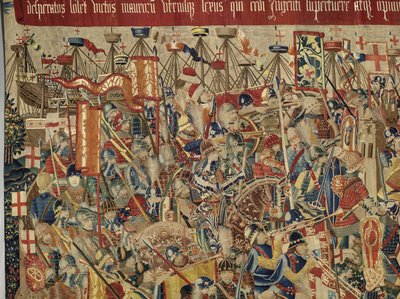 Gobelin przedstawiający podboje króla Portugalii Alfonsa V (Conquistas de Alfonso V de Portugal), Tournai. Szczegół. (Wełna i jedwab) autorstwa Flemish School