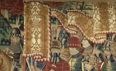 Gobelin przedstawiający podboje króla Portugalii Alfonsa V (Conquistas de Alfonso V de Portugal), Tournai. Szczegół. (Wełna i jedwab) autorstwa Flemish School