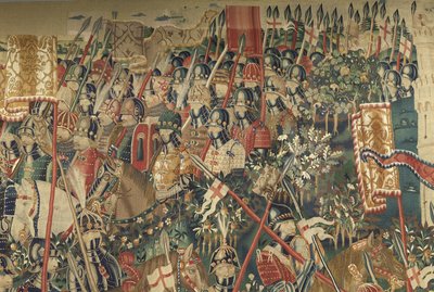 Gobelin przedstawiający podboje króla Portugalii Alfonsa V (Conquistas de Alfonso V de Portugal), Tournai. Szczegół. (Wełna i jedwab) autorstwa Flemish School