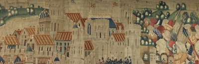 Gobelin przedstawiający podboje króla Portugalii Alfonsa V (Conquistas de Alfonso V de Portugal), Tournai. Szczegół. (Wełna i jedwab) autorstwa Flemish School