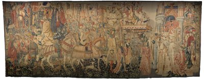 Gobelin przedstawiający podboje króla Portugalii Alfonsa V (Conquistas de Alfonso V de Portugal), Tournai. Szczegół. (Wełna i jedwab) autorstwa Flemish School