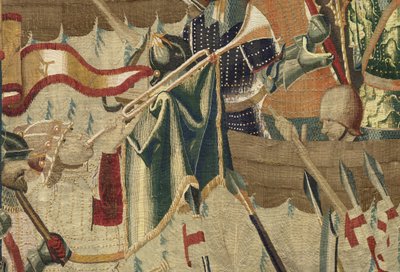 Gobelin przedstawiający podboje króla Portugalii Alfonsa V (Conquistas de Alfonso V de Portugal), Tournai. Szczegół. (Wełna i jedwab) autorstwa Flemish School