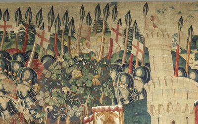 Gobelin przedstawiający podboje króla Portugalii Alfonsa V (Conquistas de Alfonso V de Portugal), Tournai. Szczegół. (Wełna i jedwab) autorstwa Flemish School