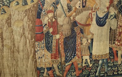 Gobelin przedstawiający podboje króla Portugalii Alfonsa V (Conquistas de Alfonso V de Portugal), Tournai. Szczegół. (Wełna i jedwab) autorstwa Flemish School