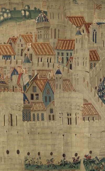 Gobelin przedstawiający podboje króla Portugalii Alfonsa V (Conquistas de Alfonso V de Portugal), Tournai. Szczegół. (Wełna i jedwab) autorstwa Flemish School