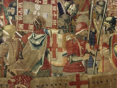 Gobelin przedstawiający podboje króla Portugalii Alfonsa V (Conquistas de Alfonso V de Portugal), Tournai. Szczegół. (Wełna i jedwab) autorstwa Flemish School