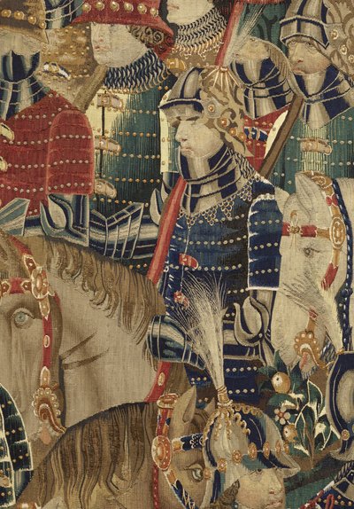 Gobelin przedstawiający podboje króla Portugalii Alfonsa V (Conquistas de Alfonso V de Portugal), Tournai. Szczegół. (Wełna i jedwab) autorstwa Flemish School