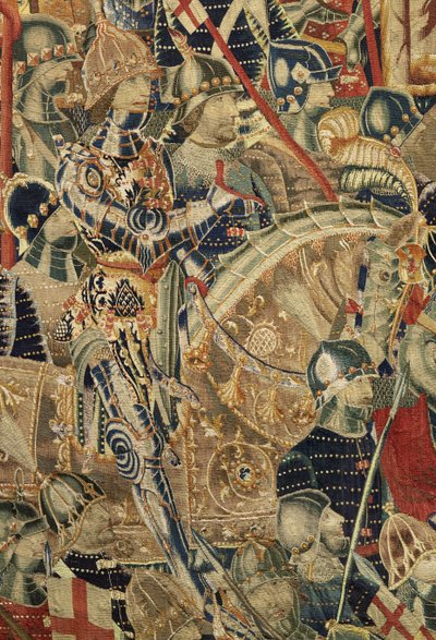 Gobelin przedstawiający podboje króla Portugalii Alfonsa V (Conquistas de Alfonso V de Portugal), Tournai. Szczegół. (Wełna i jedwab) autorstwa Flemish School