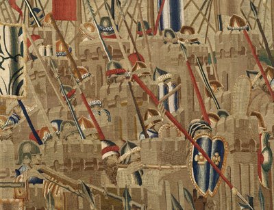 Gobelin przedstawiający podboje króla Portugalii Alfonsa V (Conquistas de Alfonso V de Portugal), Tournai. Szczegół. (Wełna i jedwab) autorstwa Flemish School