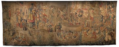 Gobelin przedstawiający podboje króla Portugalii Alfonsa V (Conquistas de Alfonso V de Portugal), Tournai. Szczegół. (Wełna i jedwab) autorstwa Flemish School