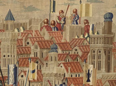 Gobelin przedstawiający podboje króla Portugalii Alfonsa V (Conquistas de Alfonso V de Portugal), Tournai. Szczegół. (Wełna i jedwab) autorstwa Flemish School