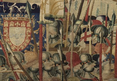 Gobelin przedstawiający podboje króla Portugalii Alfonsa V (Conquistas de Alfonso V de Portugal), Tournai. Szczegół. (Wełna i jedwab) autorstwa Flemish School