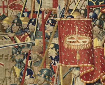Gobelin przedstawiający podboje króla Portugalii Alfonsa V (Conquistas de Alfonso V de Portugal), Tournai. Szczegół. (Wełna i jedwab) autorstwa Flemish School