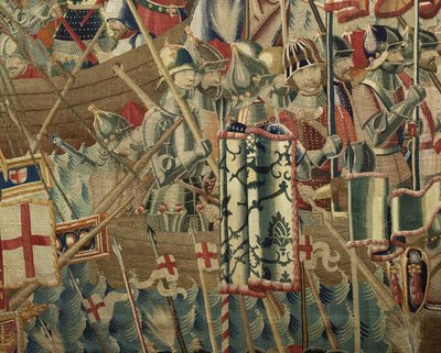 Gobelin przedstawiający podboje króla Portugalii Alfonsa V (Conquistas de Alfonso V de Portugal), Tournai. Szczegół. (Wełna i jedwab) autorstwa Flemish School