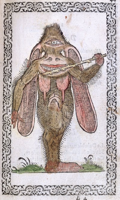 Cyklop, ilustracja z Nawyki i portrety prawie wszystkich narodów i narodów współczesnych, Jean Sluperji, Antwerpia, 1572 (kolorowy drzeworyt) autorstwa Flemish School