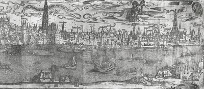 Widok na port w Antwerpii, detal prawej części, 1515-50 autorstwa Flemish School