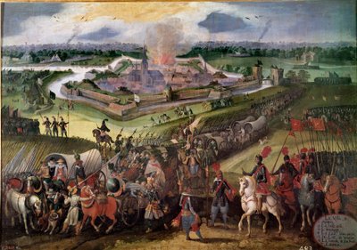 Wojna z Holandią: „Widok miasta Ardres”: Arcyksiążę Albert Austriacki zagarnął miasto w 1596 roku. Obraz szkoły flamandzkiej z XVII wieku. Real Monasterio de El Escorial, El Escorial, Hiszpania - Wojna z Holandią: widok autorstwa Flemish School