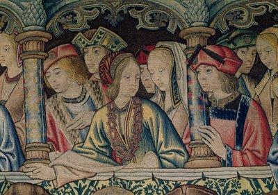 Kobiety na dworze Dawida, fragment z gobelinu Dawida i Batszeby, ok. 1510-15 autorstwa Flemish School