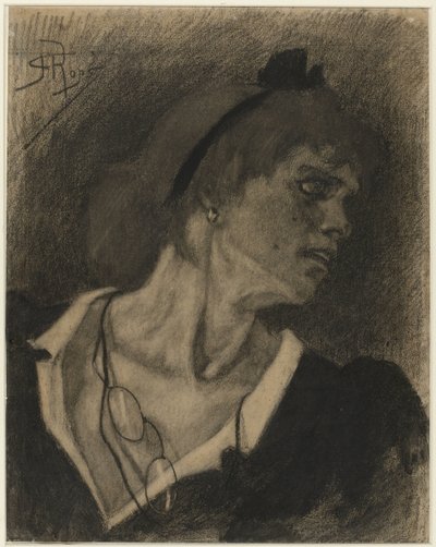 Popiersie kobiety z lornetą na sznurku wokół szyi autorstwa Félicien Rops