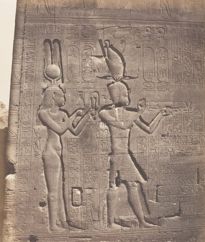 Dendera Tentyris, Świątynia Atora - Tylna Twarz - Kleopatra i ..., 1851-52, druk 1853-54. autorstwa Félix Teynard