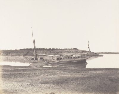 Louksor, Petit Bras du Nile - Voyageurs Barque, 1851-52, druk 1853-54. autorstwa Félix Teynard