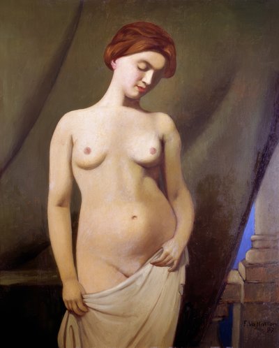 Kobieta nago, zielona zasłona autorstwa Félix Vallotton