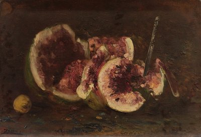 Martwa natura z arbuzem i nożem, 2. połowa XIX wieku (olej na płótnie) autorstwa Félix Ziem