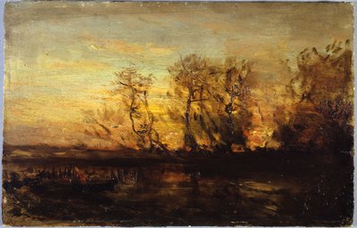 Zachód słońca, między 1850 a 1860 (olej na tekturze na drewnie) autorstwa Félix Ziem