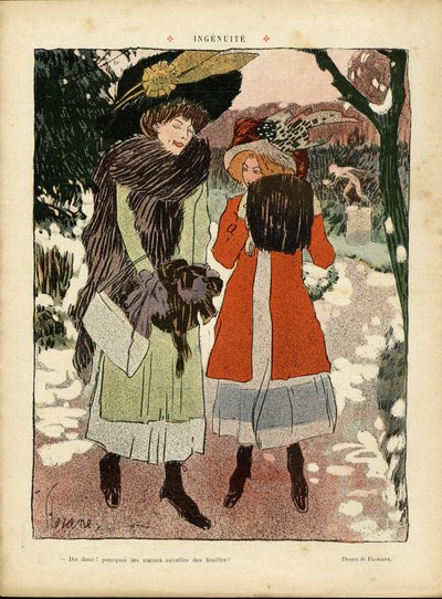 Ilustracja Florane (1872-1940) w Le Rire, 22.01.2010 - Ingenuite - Moda, Kapelusz, Ogród publiczny autorstwa Florane Florane